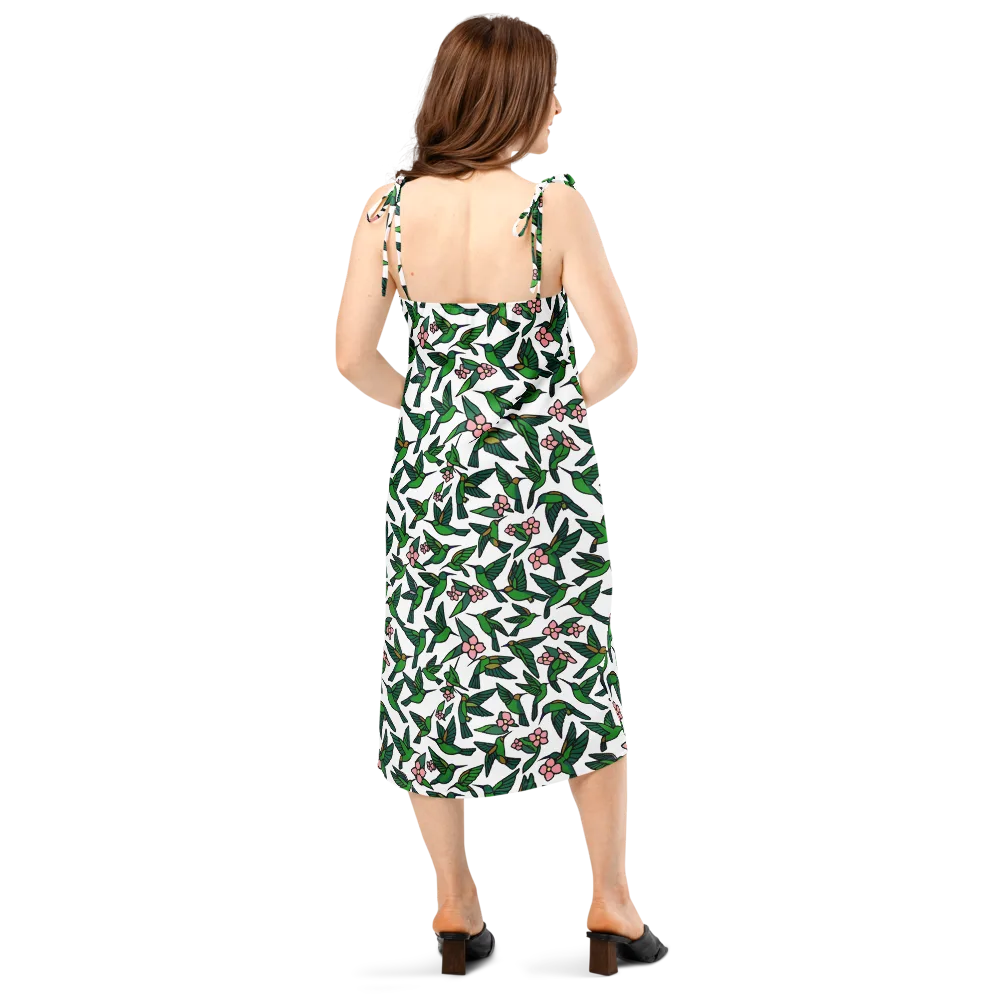 Emerald Hummingbird Garden on Slip Dress — Back