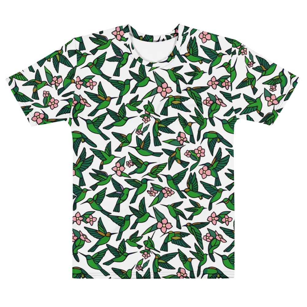 Emerald Hummingbird Garden on Men's Cotton Crew Neck T-Shirt — Front