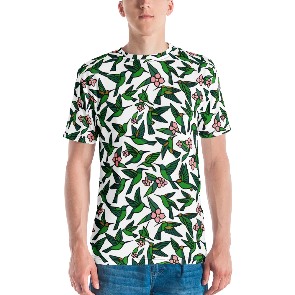 Emerald Hummingbird Garden on Men's Crew Neck T-Shirt — Front