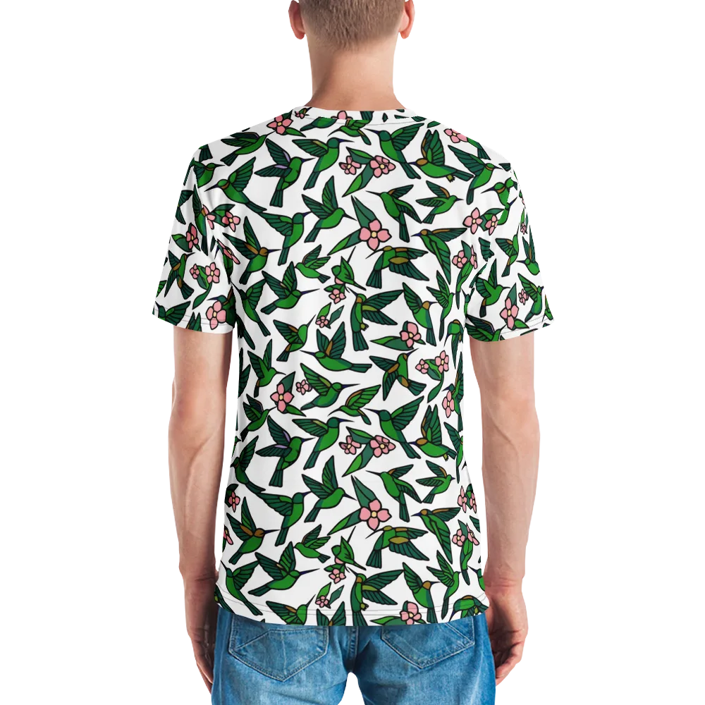 Emerald Hummingbird Garden on Men's Crew Neck T-Shirt — Back