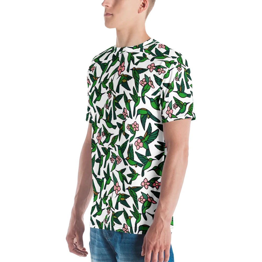 Emerald Hummingbird Garden on Men's Crew Neck T-Shirt — Left