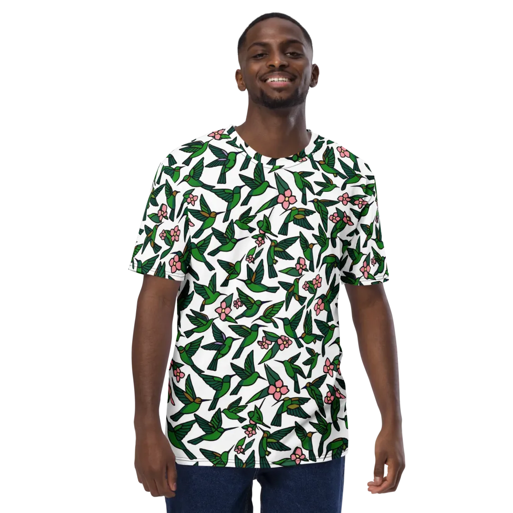 Emerald Hummingbird Garden on Men's Crew Neck T-Shirt — Front