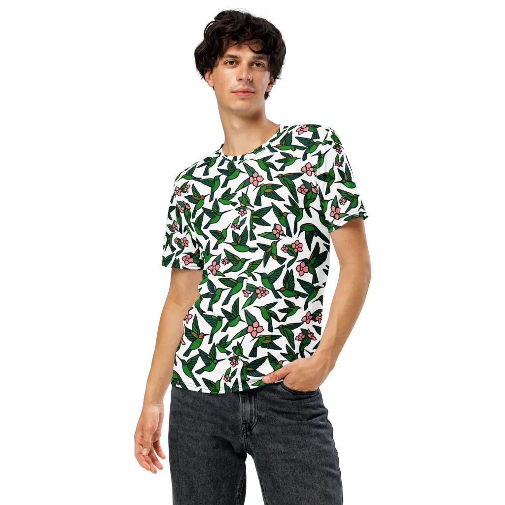 Emerald Hummingbird Garden on Men's Crew Neck T-Shirt — Front