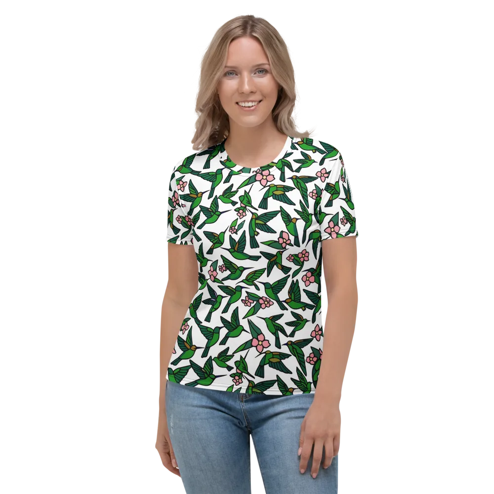 Emerald Hummingbird Garden on Women's Crew Neck T-Shirt — Front