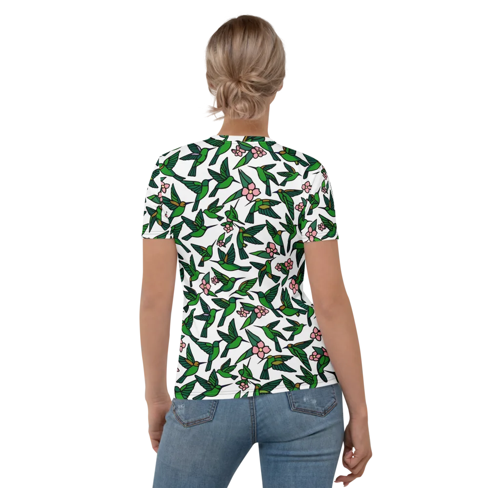 Emerald Hummingbird Garden on Women's Crew Neck T-Shirt — Back