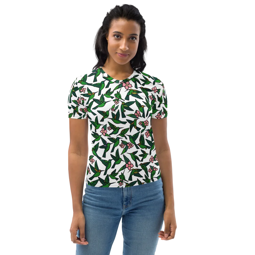 Emerald Hummingbird Garden on Women's Crew Neck T-Shirt — Front