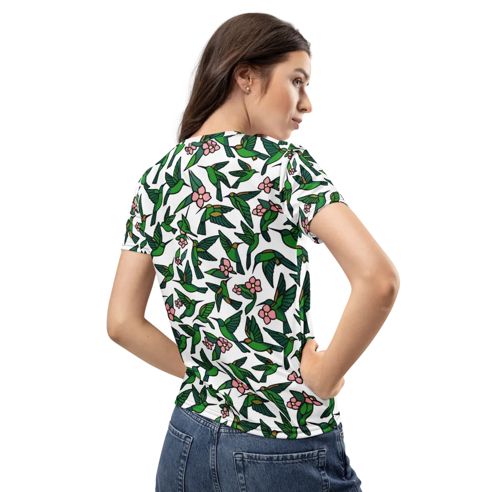 Emerald Hummingbird Garden on Women's Crew Neck T-Shirt — Back