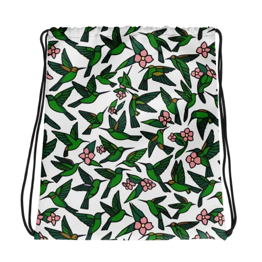 Emerald Hummingbird Garden on a Drawstring Bag