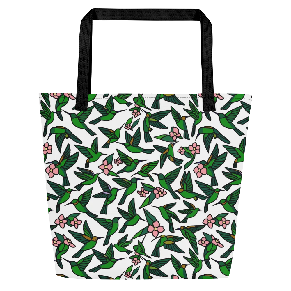 Emerald Hummingbird Garden on Large Tote Bag W/ Pocket — Front