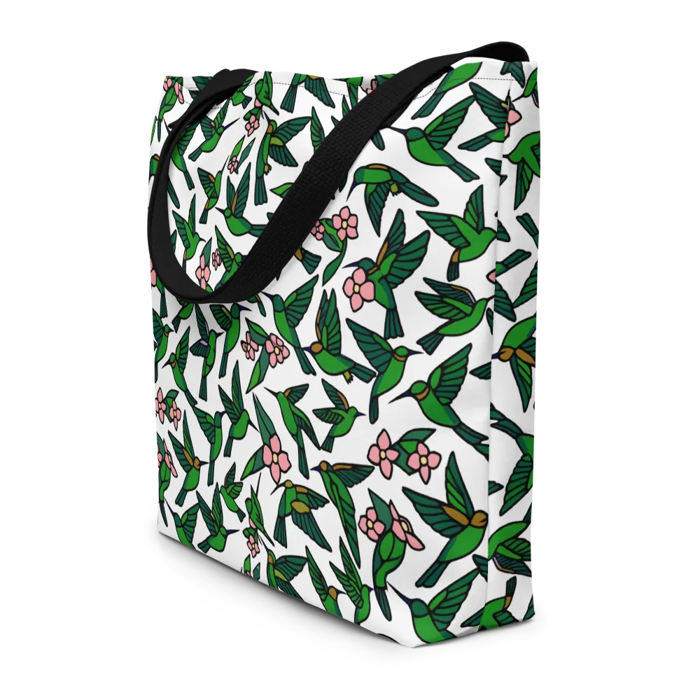 Emerald Hummingbird Garden on Large Tote Bag W/ Pocket — Front
