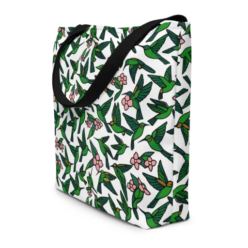 Emerald Hummingbird Garden on a Large Tote Bag W/ Pocket