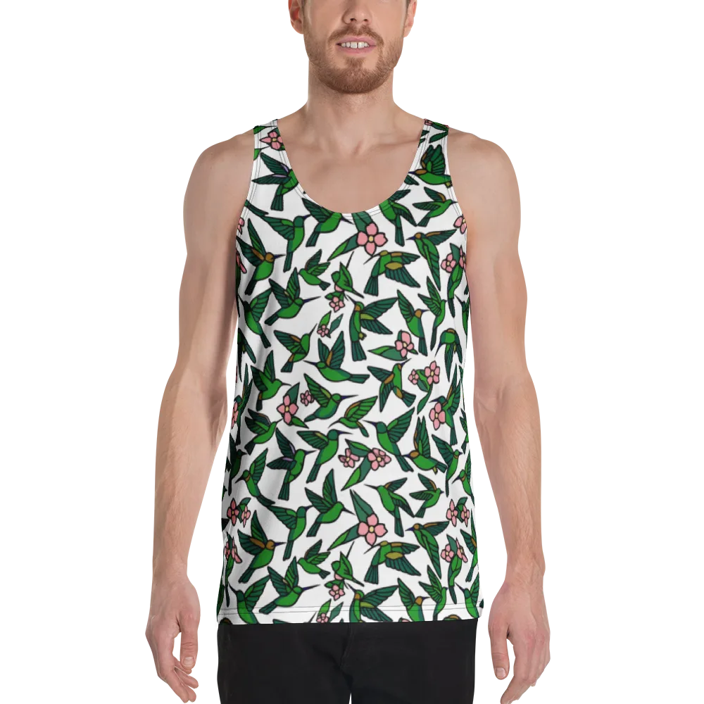 Emerald Hummingbird Garden on Men's Tank Top — Front