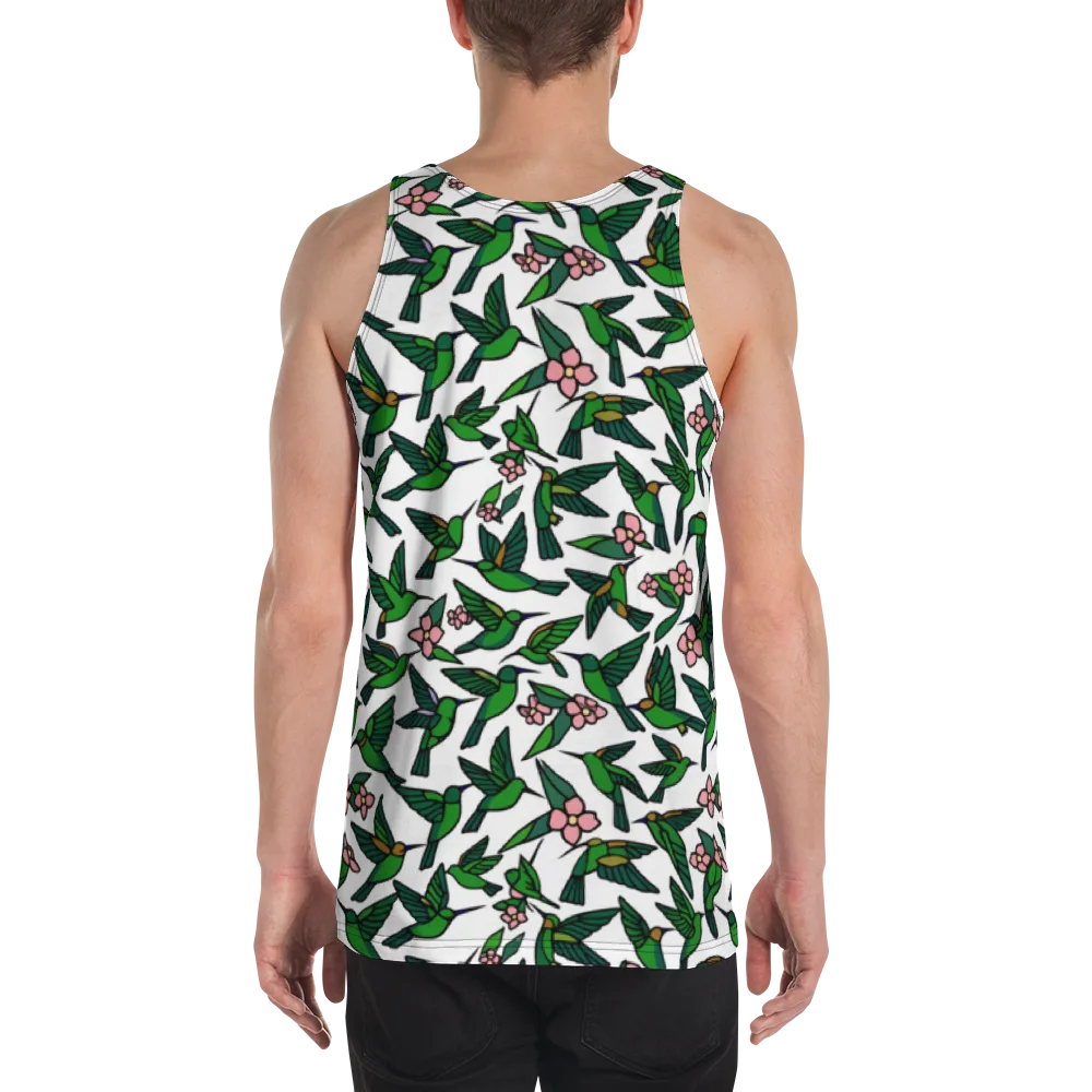 Emerald Hummingbird Garden on Men's Tank Top — Back