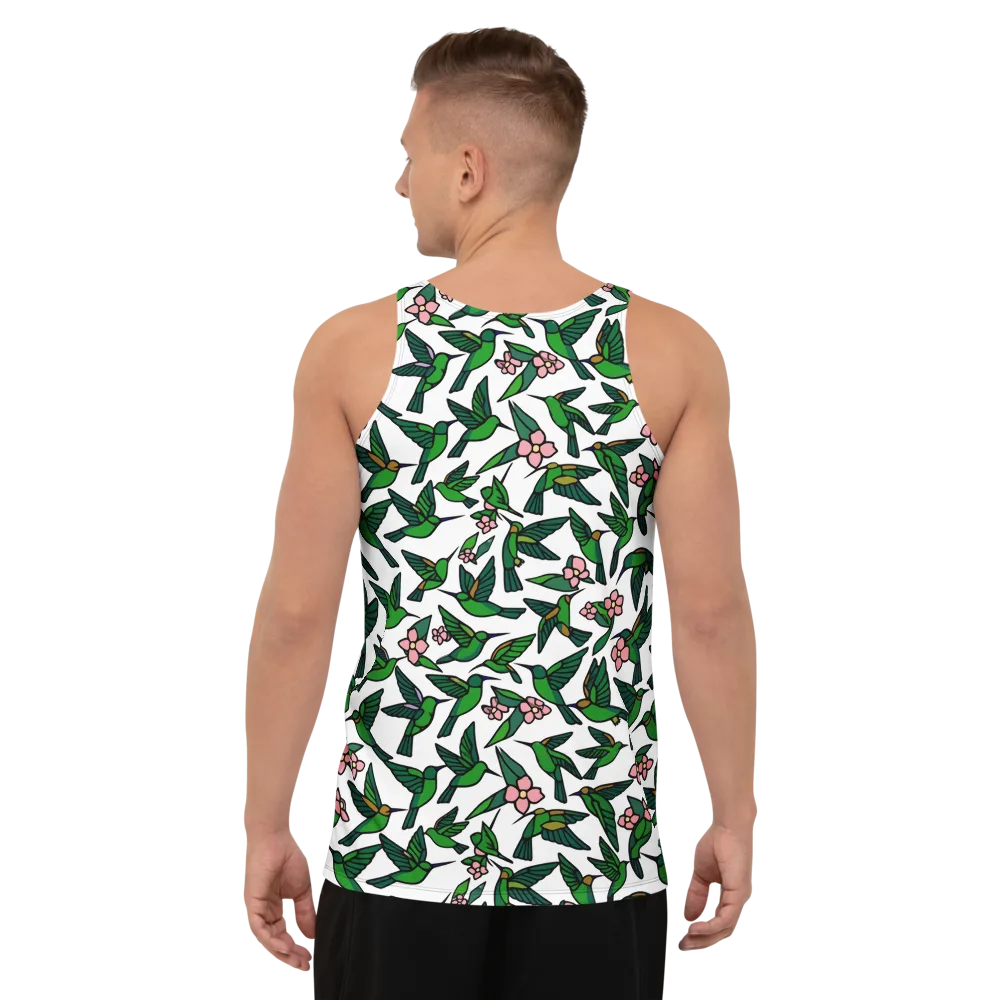 Emerald Hummingbird Garden on Men's Tank Top — Back