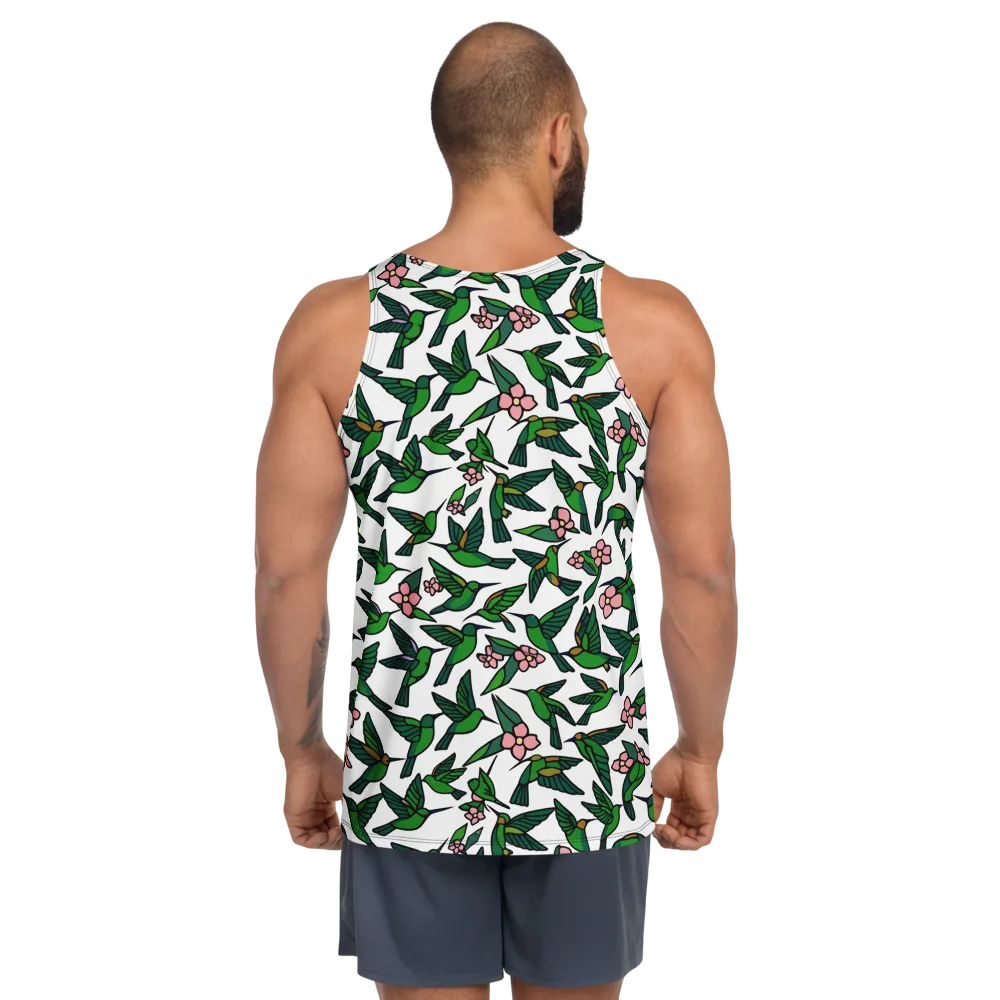 Emerald Hummingbird Garden on Men's Tank Top — Back