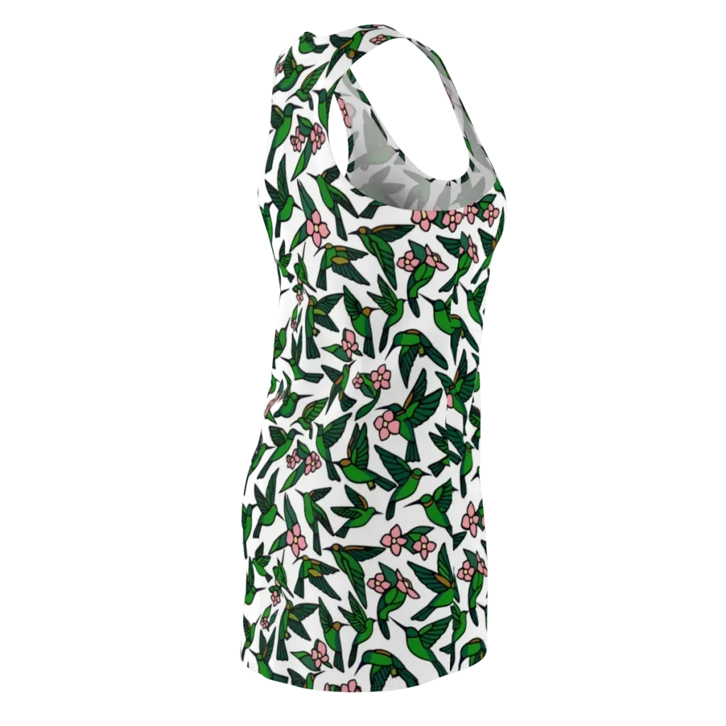 Emerald Hummingbird Garden on Racerback Dress — Back Side
