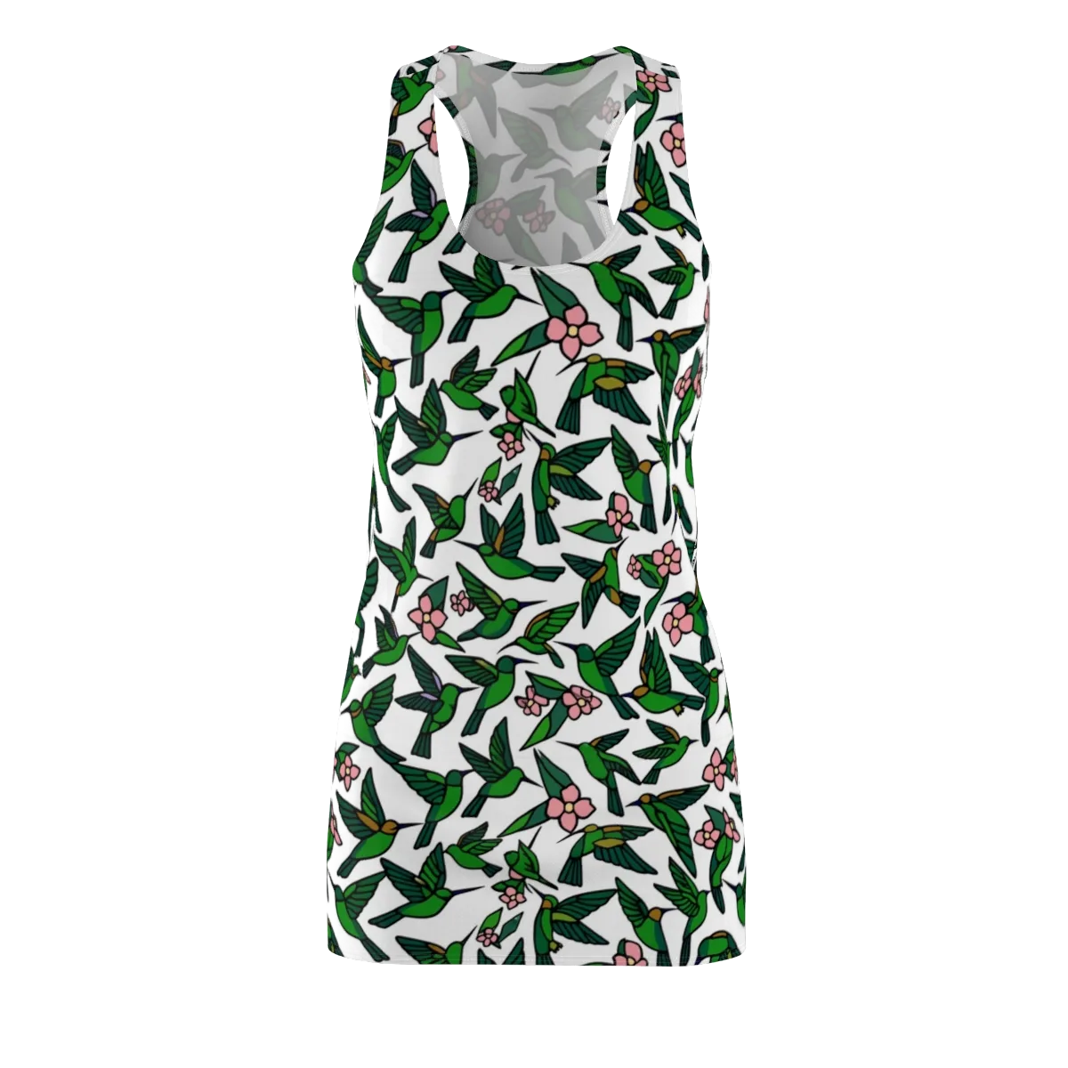 Emerald Hummingbird Garden on Racerback Dress — Front