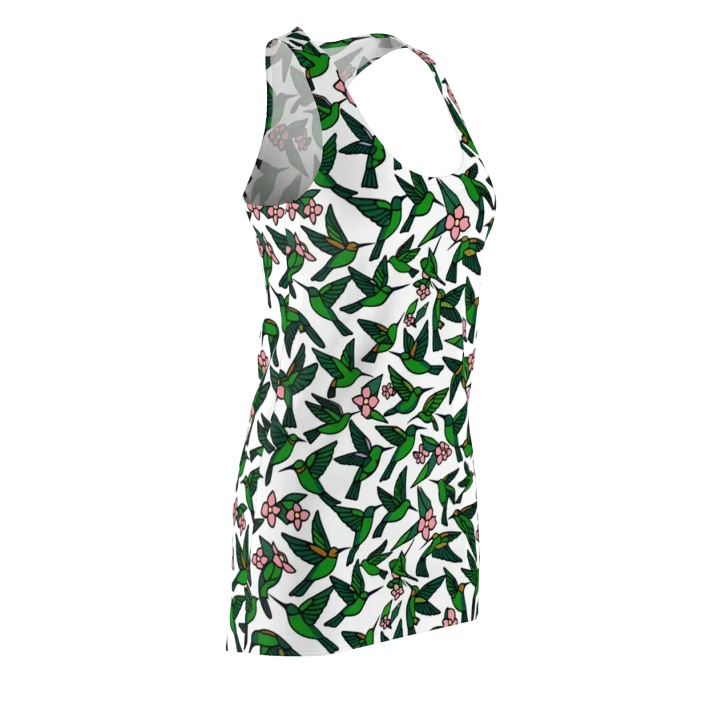Emerald Hummingbird Garden on Racerback Dress — Front Side