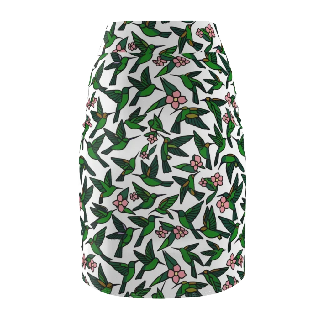 Emerald Hummingbird Garden on Pencil Skirt — Back