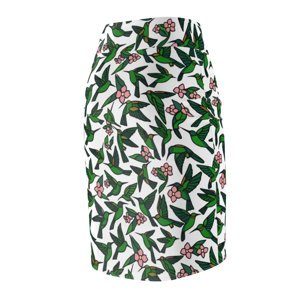 Emerald Hummingbird Garden on Pencil Skirt — Back Side
