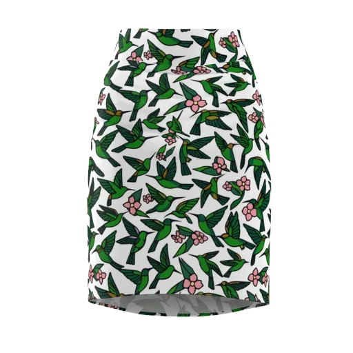 Emerald Hummingbird Garden on a Pencil Skirt