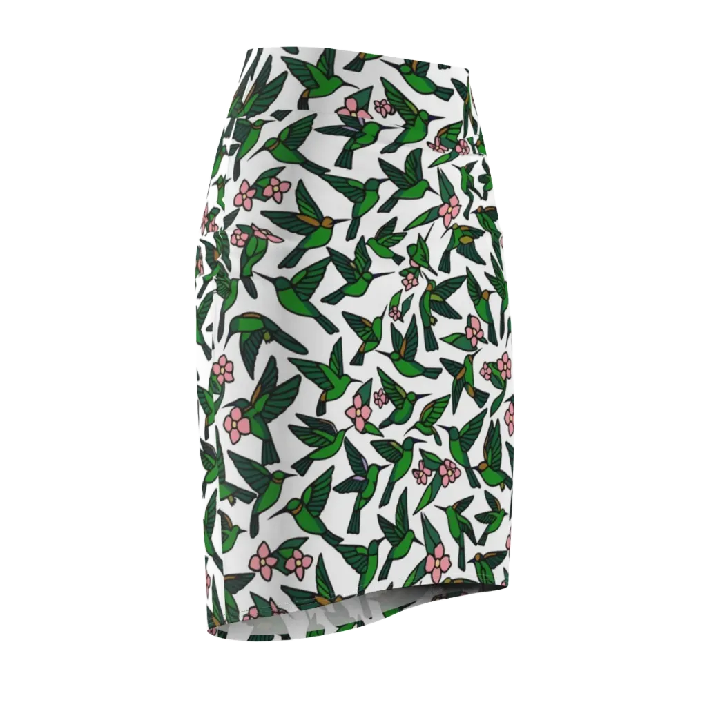 Emerald Hummingbird Garden on Pencil Skirt — Front Side