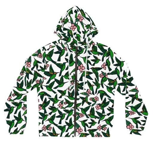 Emerald Hummingbird Garden on a Women's Full-Zip Hoodie