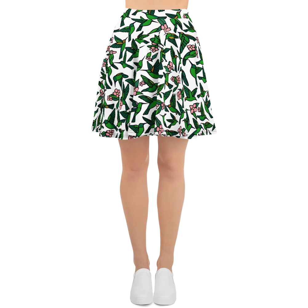 Emerald Hummingbird Garden on Skater Skirt — Front
