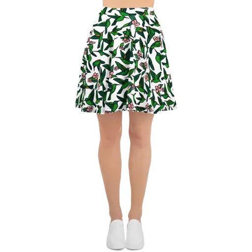 Emerald Hummingbird Garden on a Skater Skirt