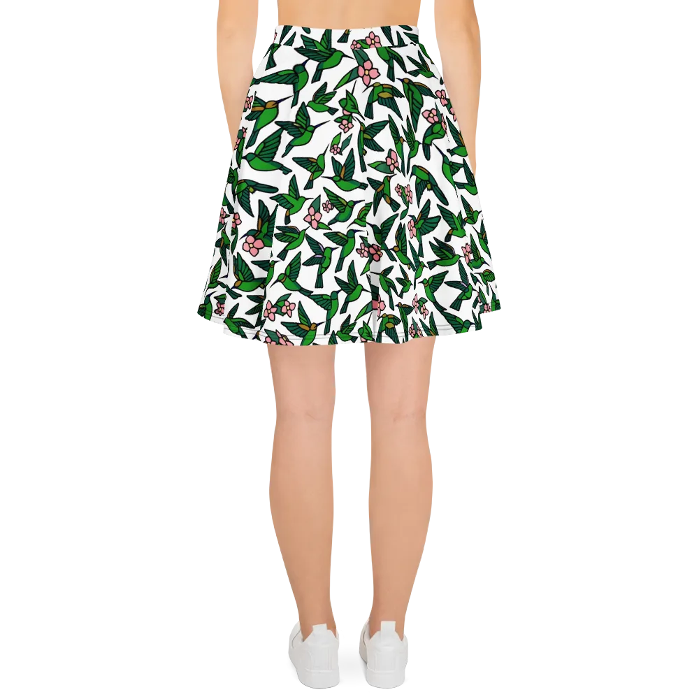 Emerald Hummingbird Garden on Skater Skirt — Back