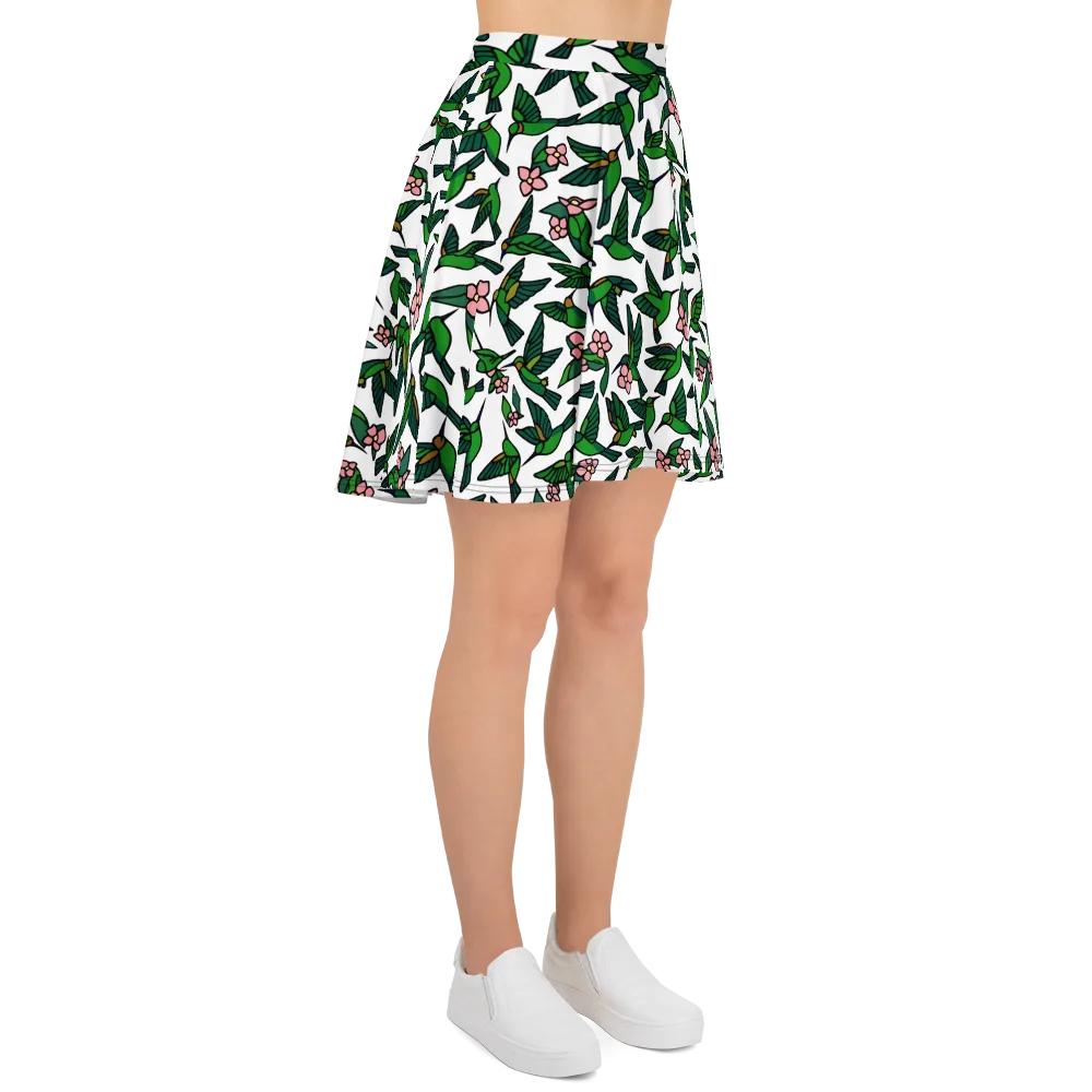 Emerald Hummingbird Garden on Skater Skirt — Right
