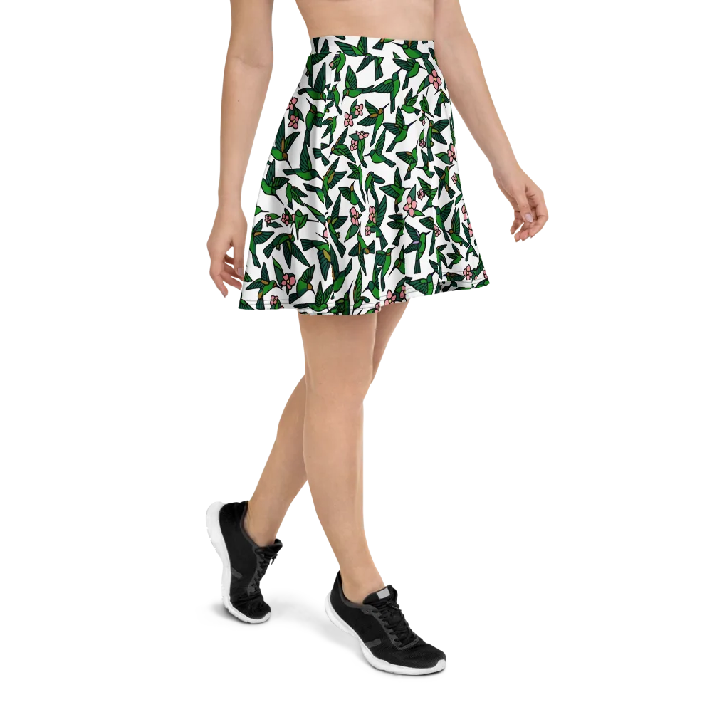 Emerald Hummingbird Garden on Skater Skirt — Right
