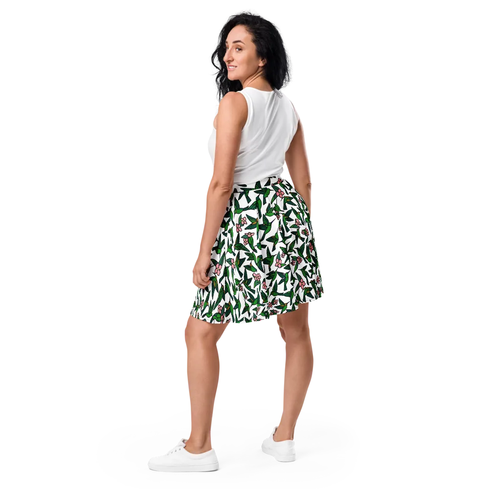 Emerald Hummingbird Garden on Skater Skirt — Back