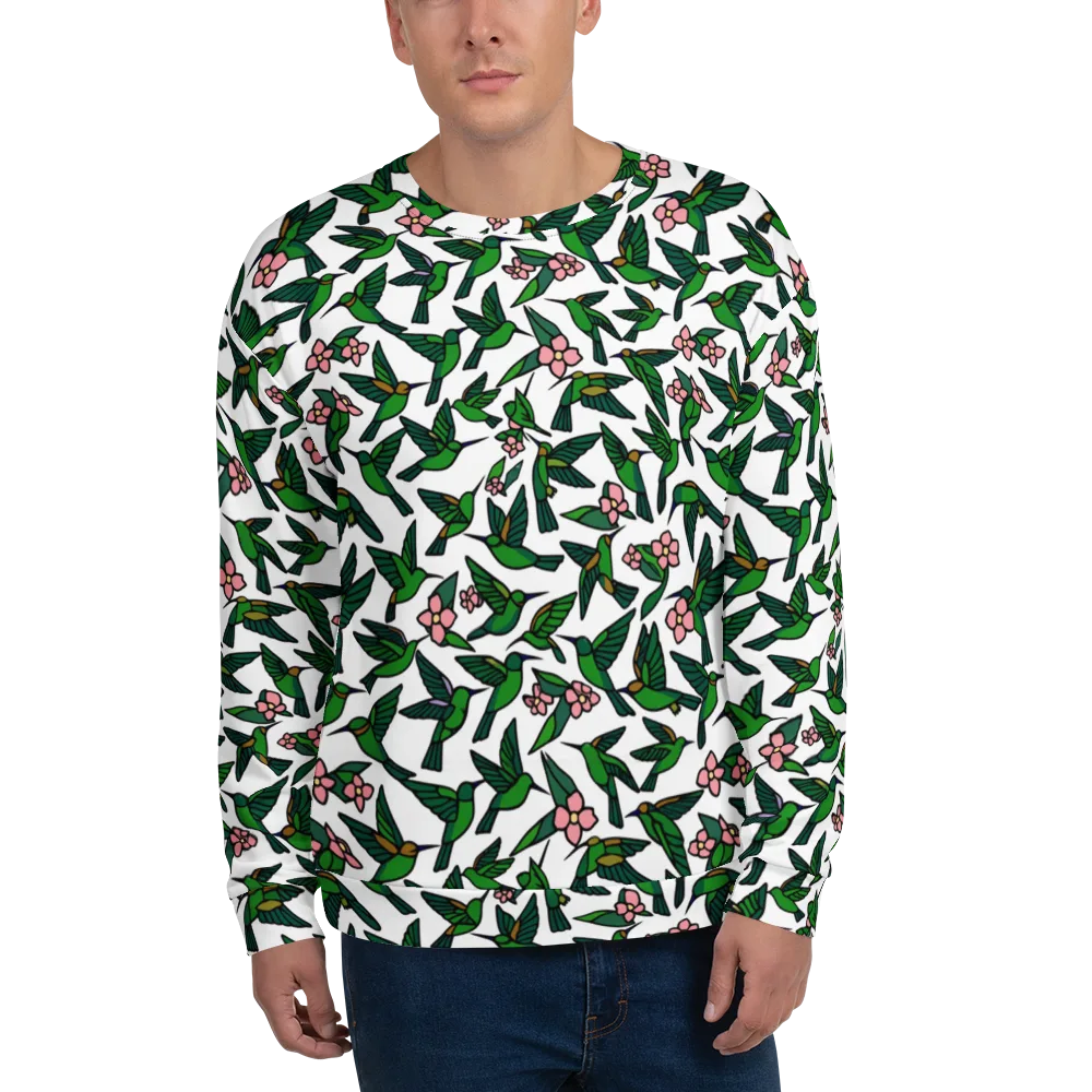 Emerald Hummingbird Garden on Sweatshirt — Front