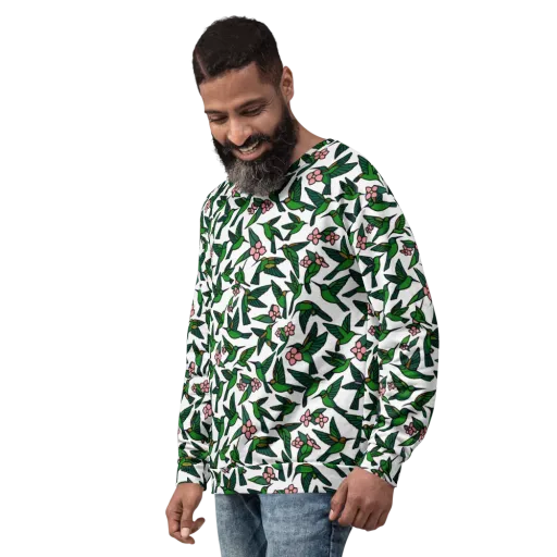 Emerald Hummingbird Garden on a Sweatshirt