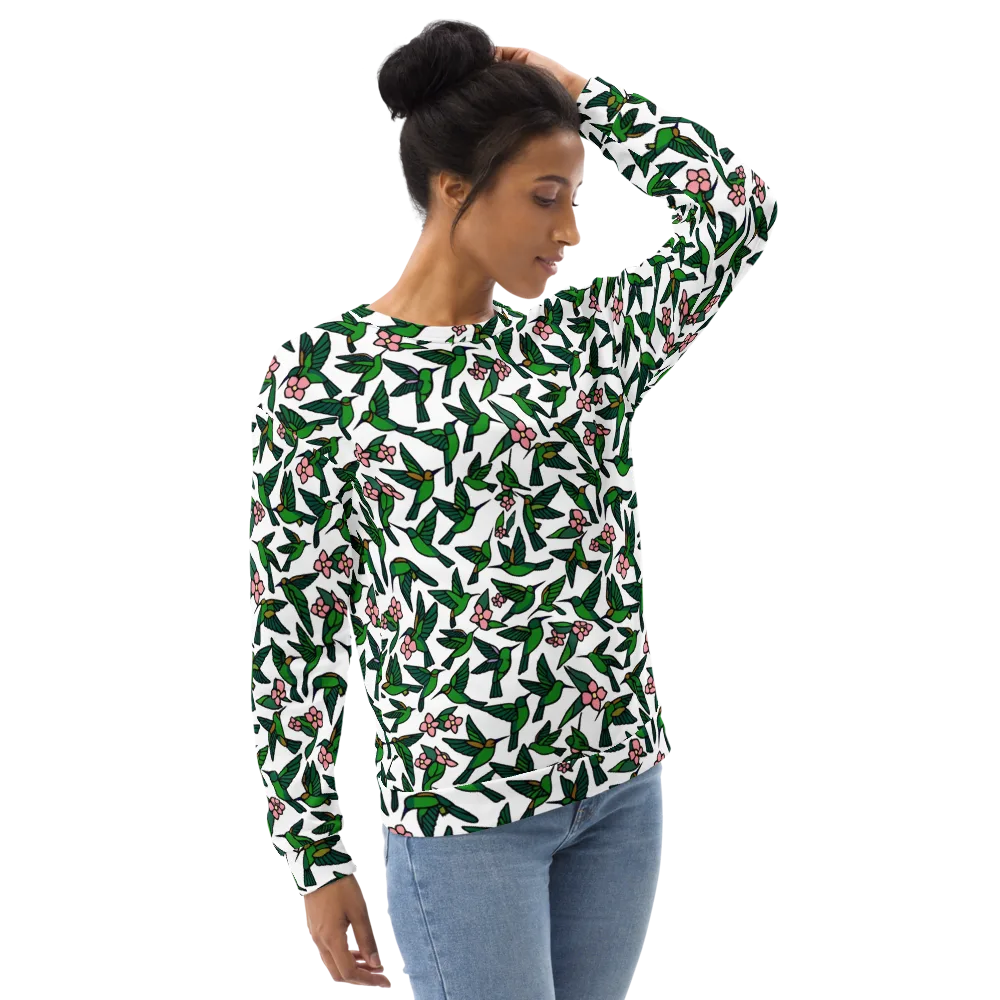 Emerald Hummingbird Garden on Sweatshirt — Right Front