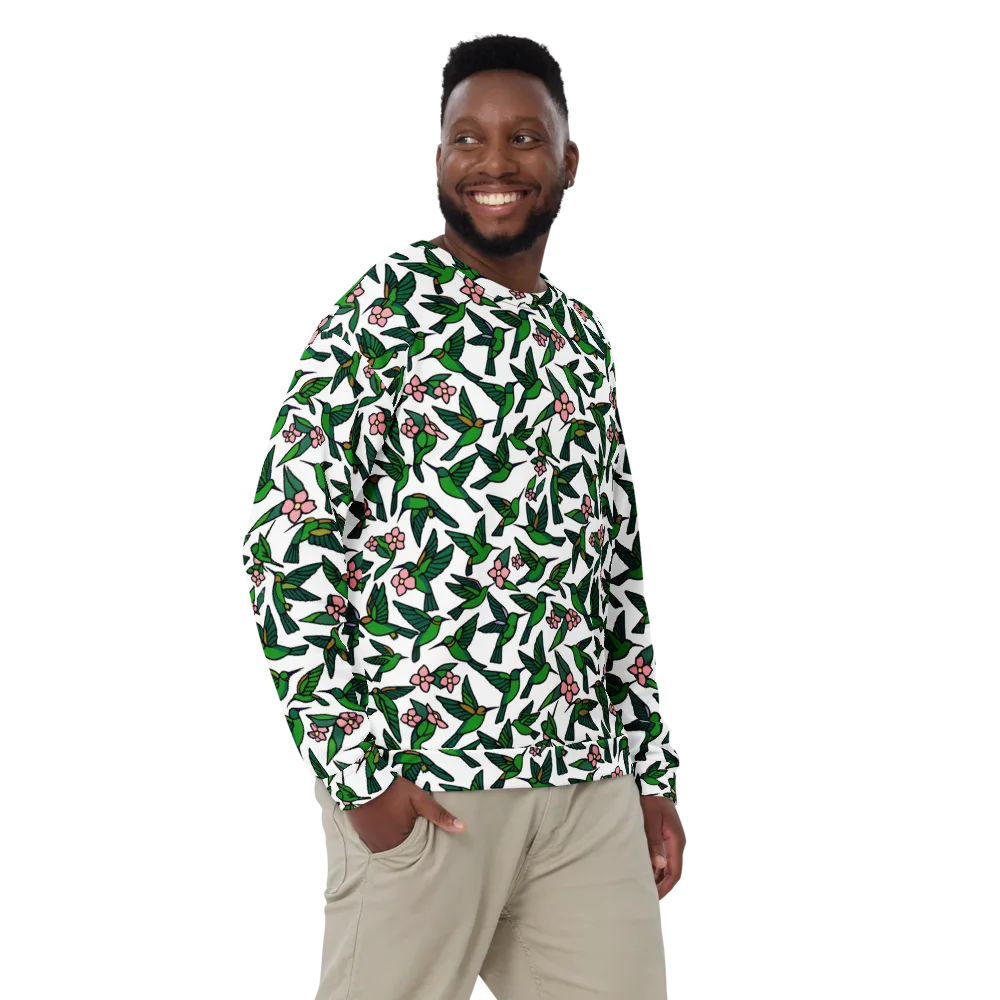 Emerald Hummingbird Garden on Sweatshirt — Front