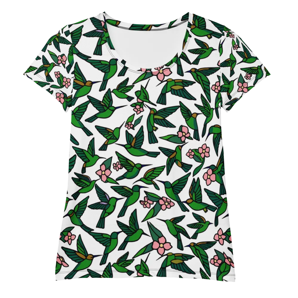 Emerald Hummingbird Garden on Women's Athletic T-Shirt — Front