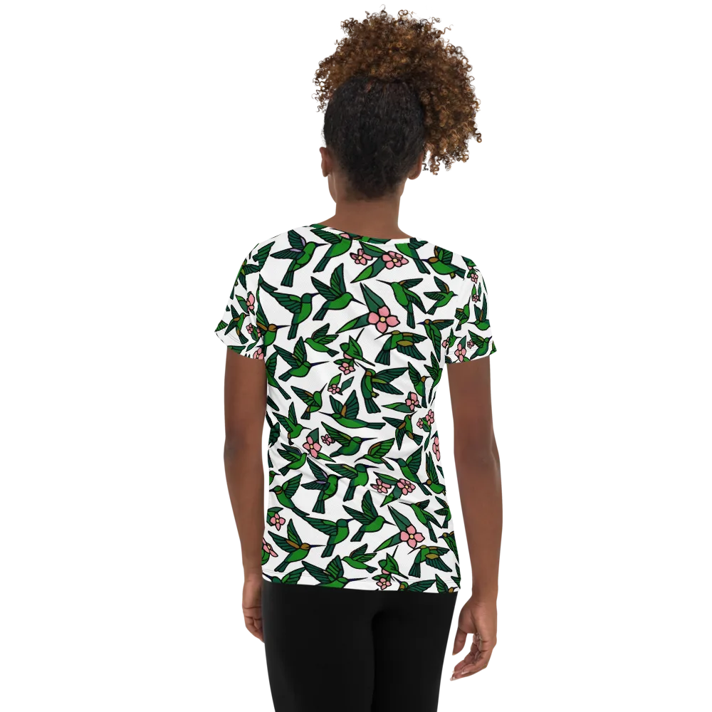 Emerald Hummingbird Garden on Women's Athletic T-Shirt — Back