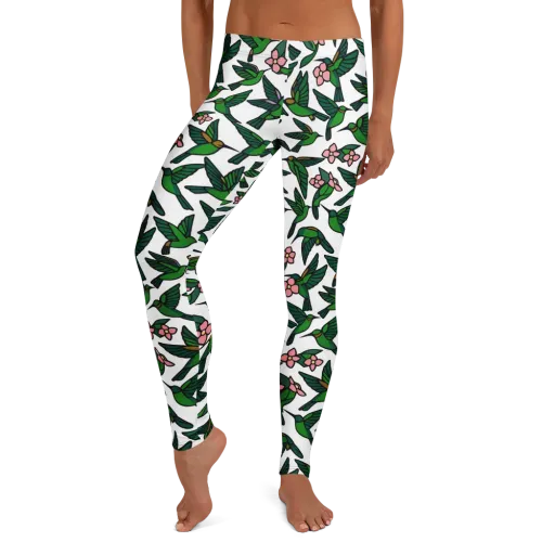 Emerald Hummingbird Garden on a Leggings