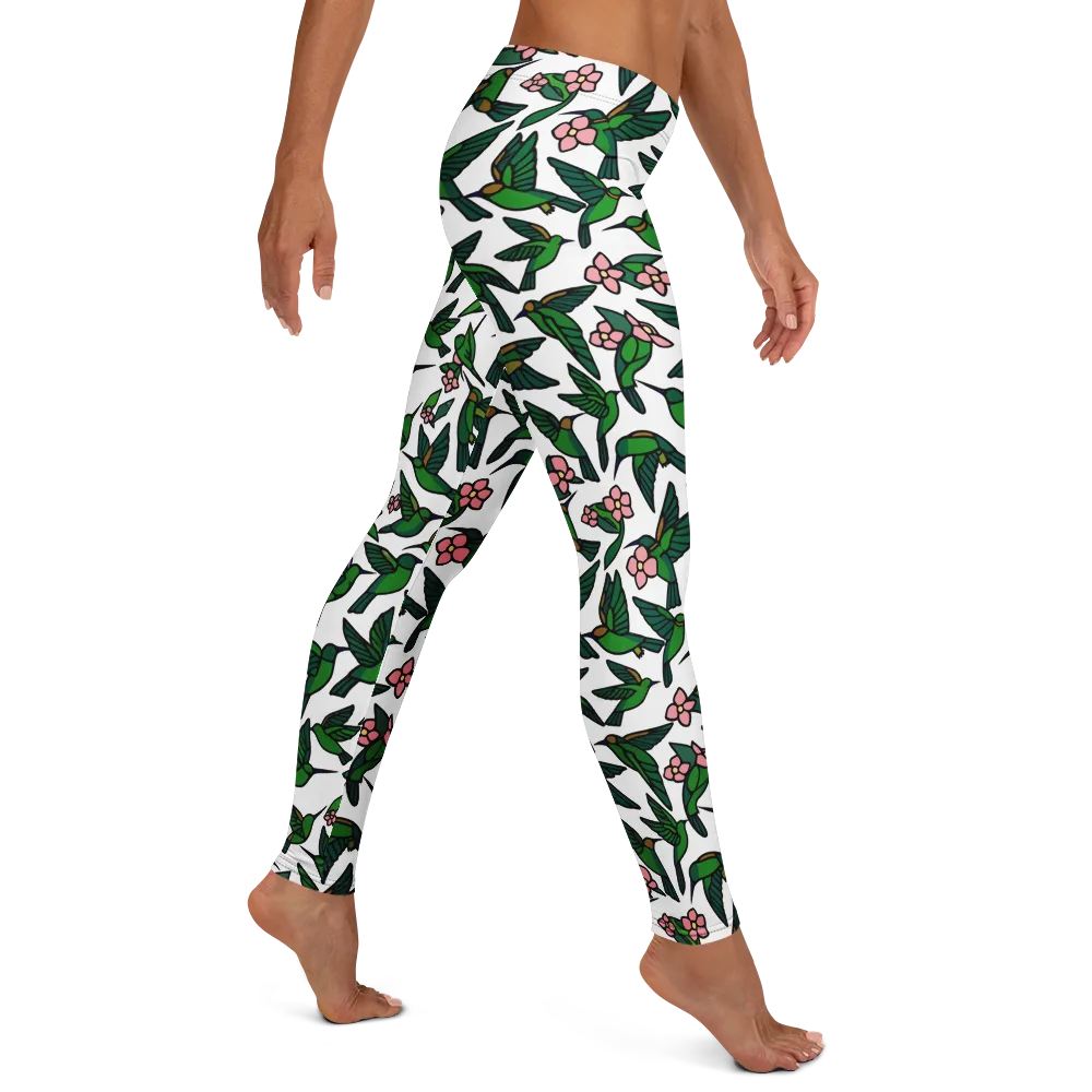Emerald Hummingbird Garden on Leggings — Right