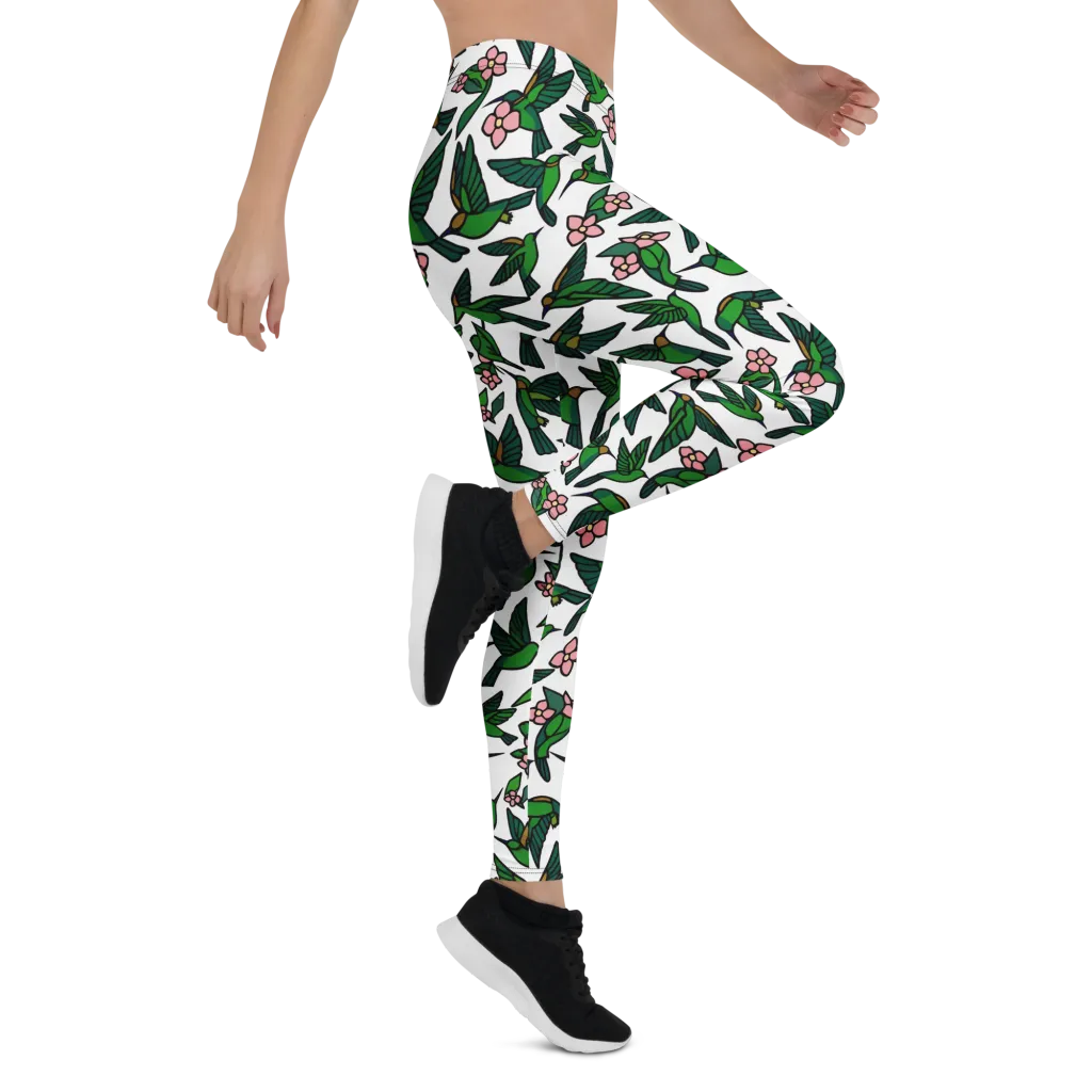 Emerald Hummingbird Garden on Leggings — Right