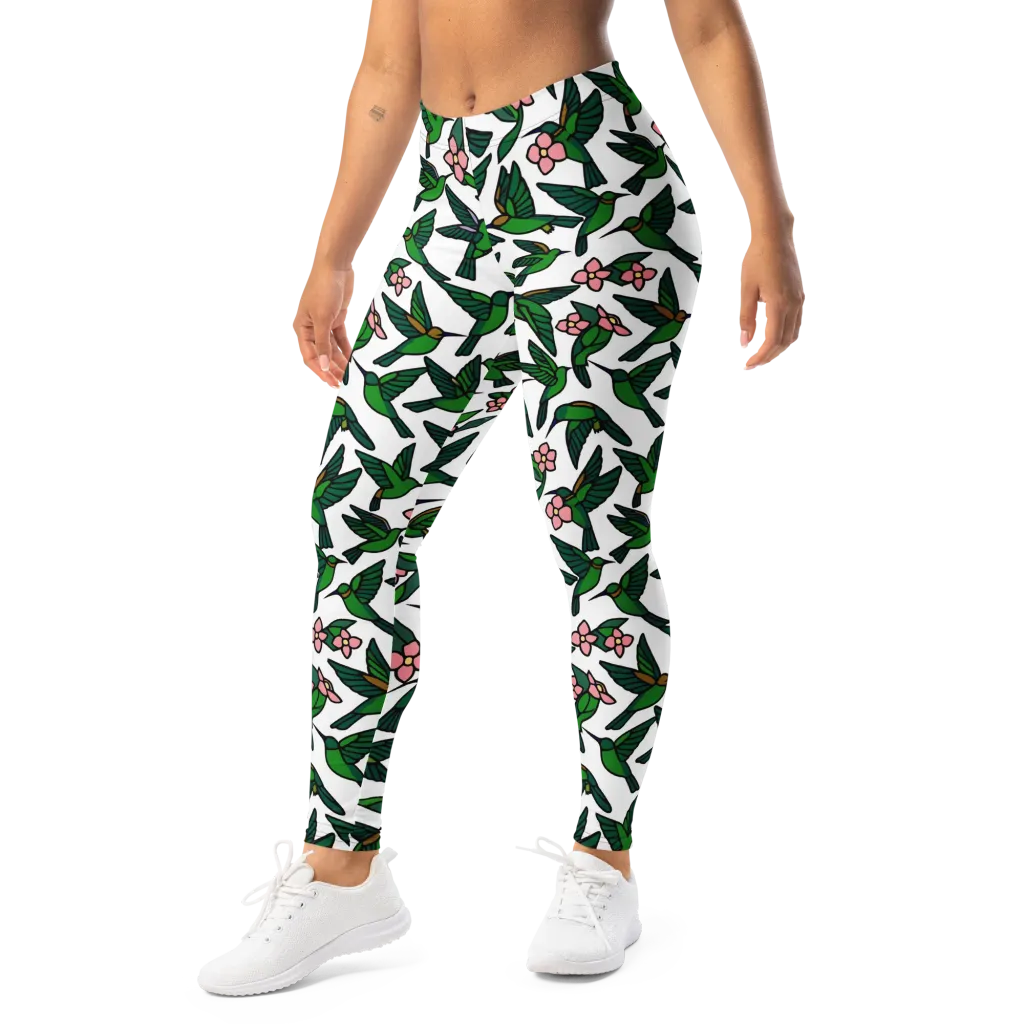 Emerald Hummingbird Garden on Leggings — Left Front