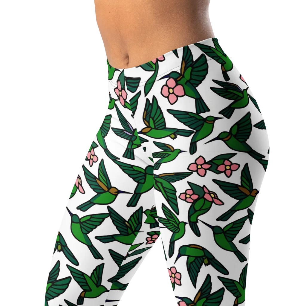 Emerald Hummingbird Garden on Leggings — Left Front