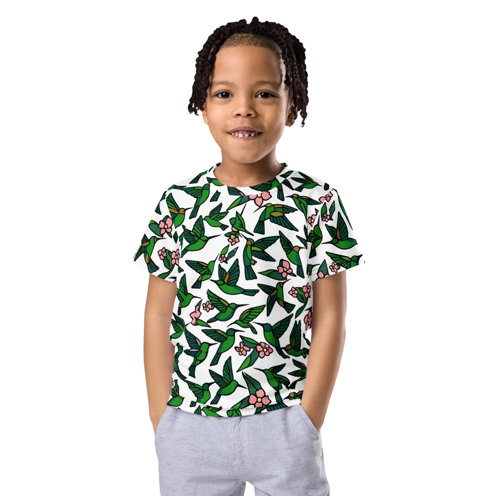 Emerald Hummingbird Garden on Kids Crew Neck T-Shirt — Front