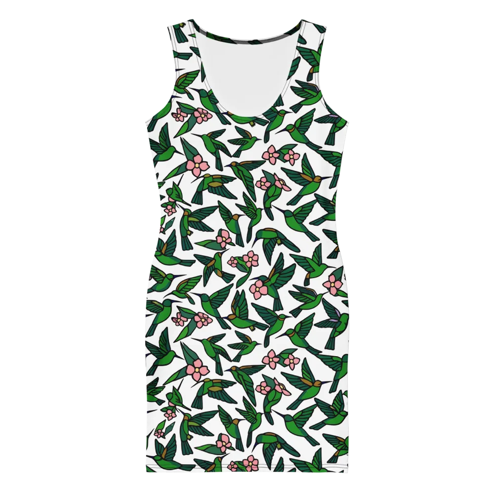 Emerald Hummingbird Garden on Bodycon Dress — Front