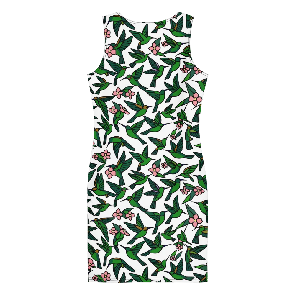 Emerald Hummingbird Garden on Bodycon Dress — Back