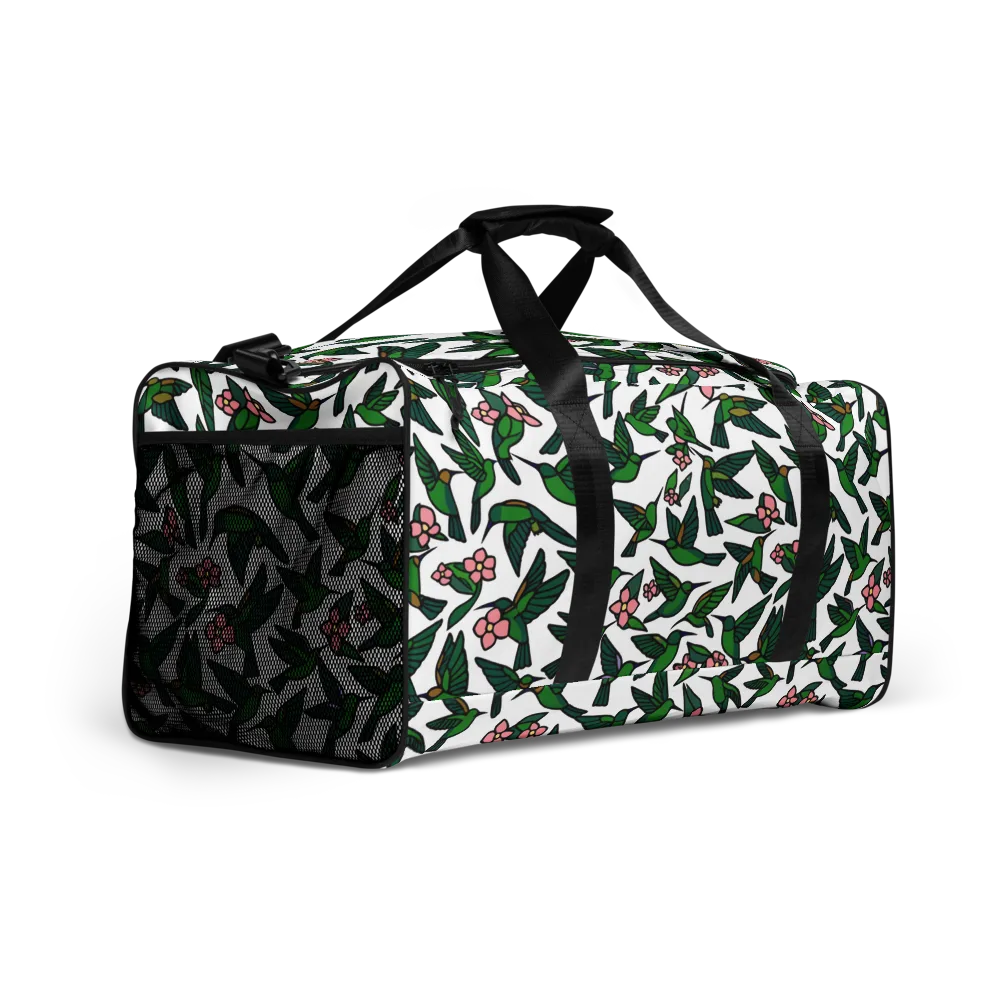 Emerald Hummingbird Garden on Duffle Bag — Right Front