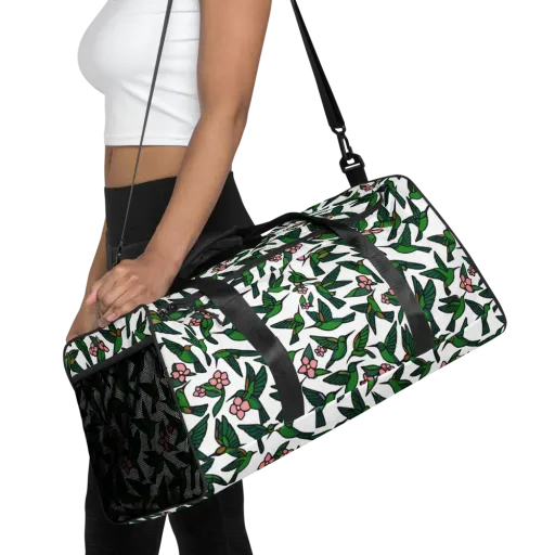 Emerald Hummingbird Garden on a Duffle Bag