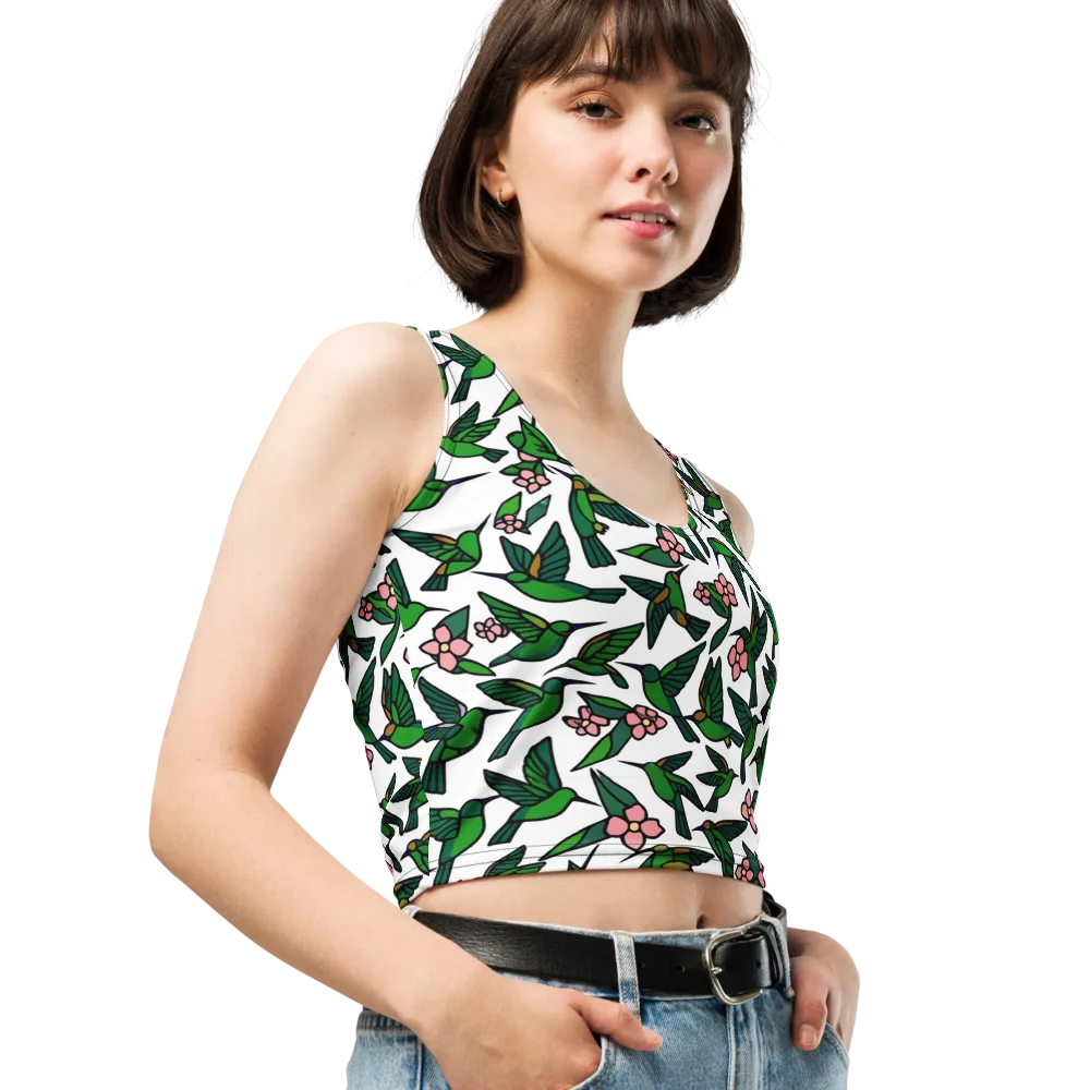 Emerald Hummingbird Garden on Crop Top — Right Front